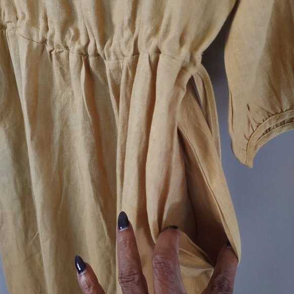 Lintico 100% Linen A-Line Drawstring Waist Midi Dixie Dress Size XL - Picture 9 of 12